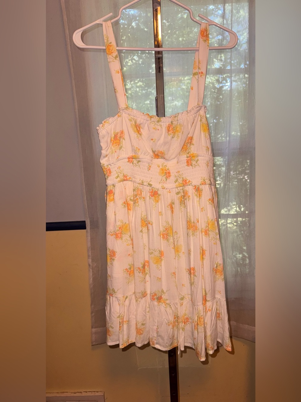 New Aeropostale Large White Yellow Orange Floral Detachable Strap Sun Mini Dress